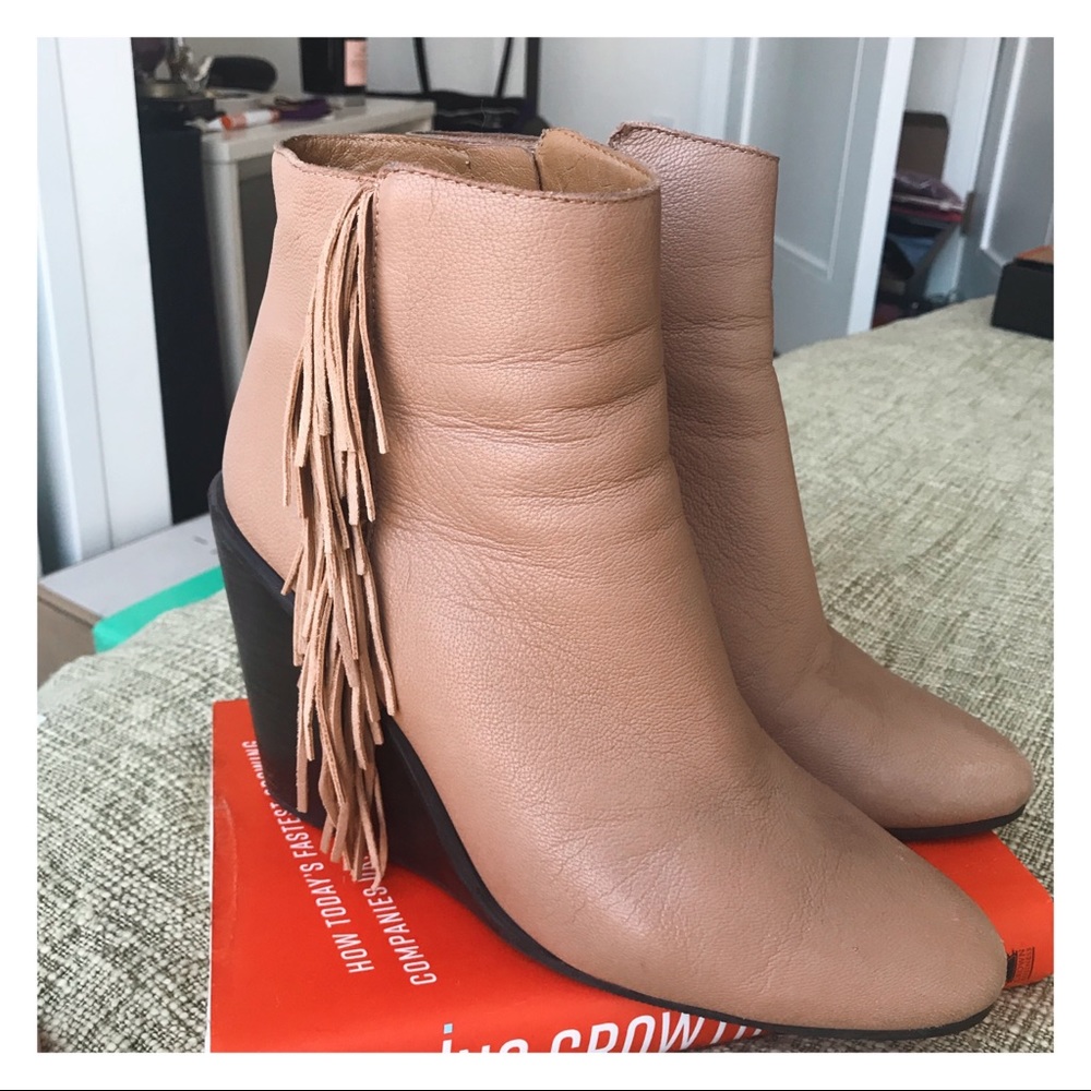 SEE by Chloe tan leather wedge booties